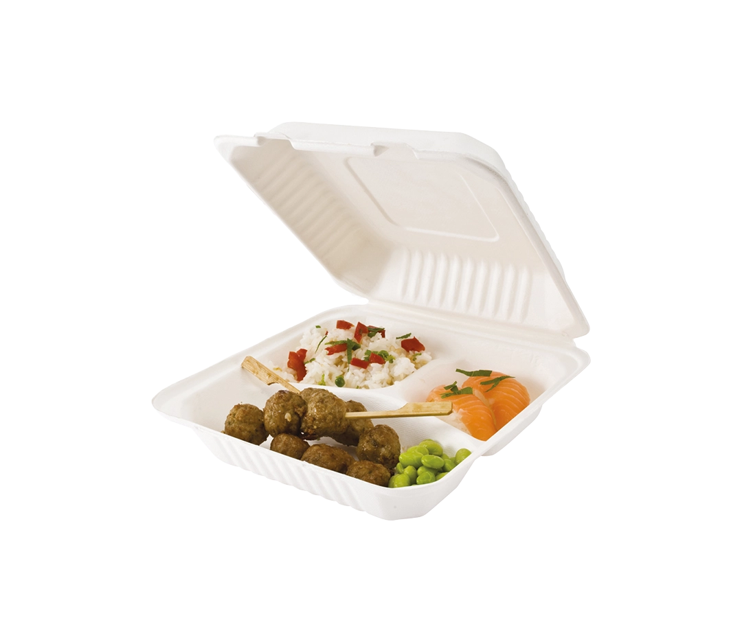 Boîte Repas Bagasse 3 Compartiments 229x229mm x50
