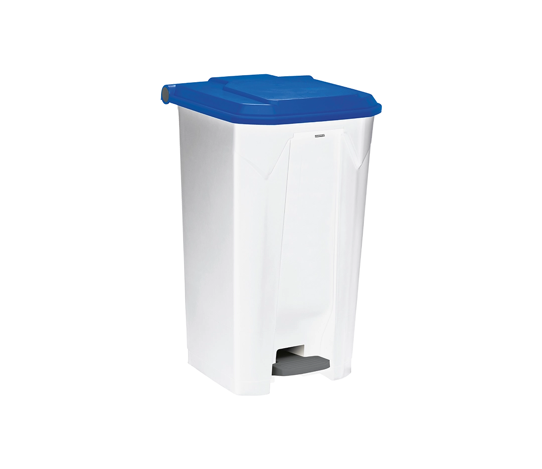 Poubelle pédale blanc et bleu UTILO - 100L