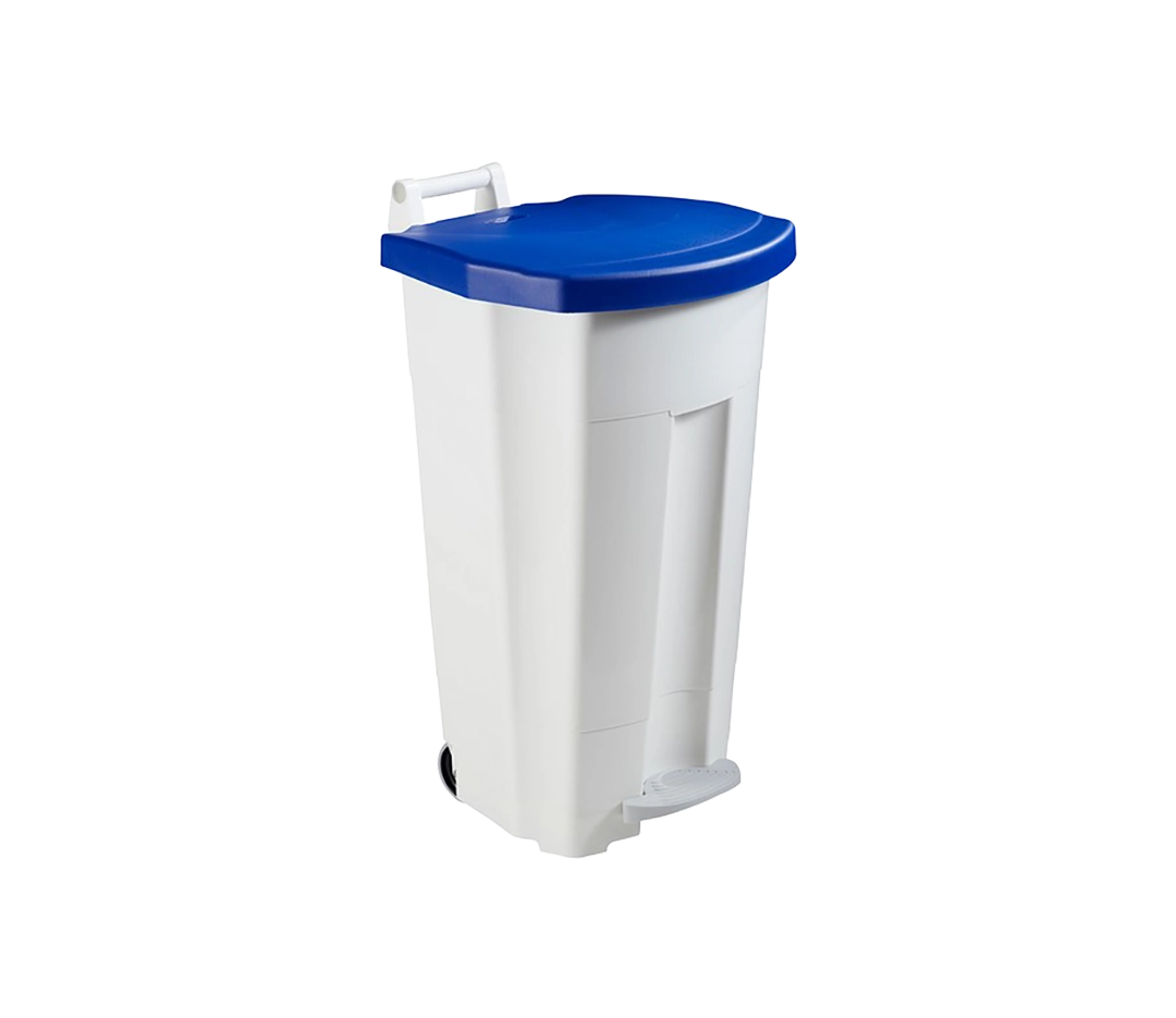 Poubelle à pédale BOOGY blanc et bleu - 90L