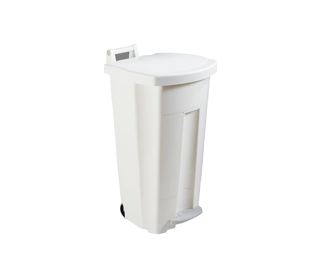 Poubelle mobile à pédale blanche BOOGY - 90L