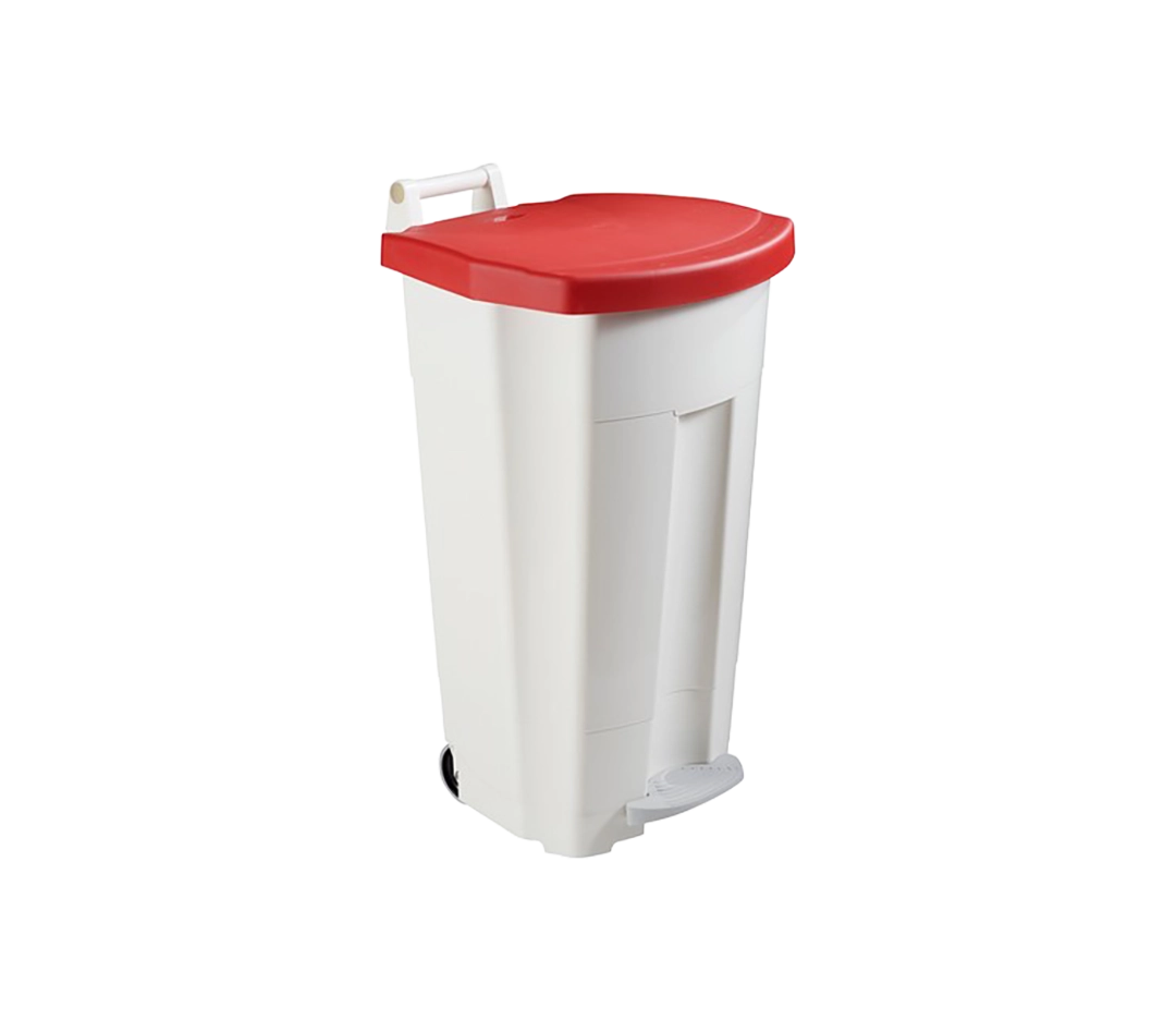 Poubelle à pédale BOOGY blanc et rouge - 90L