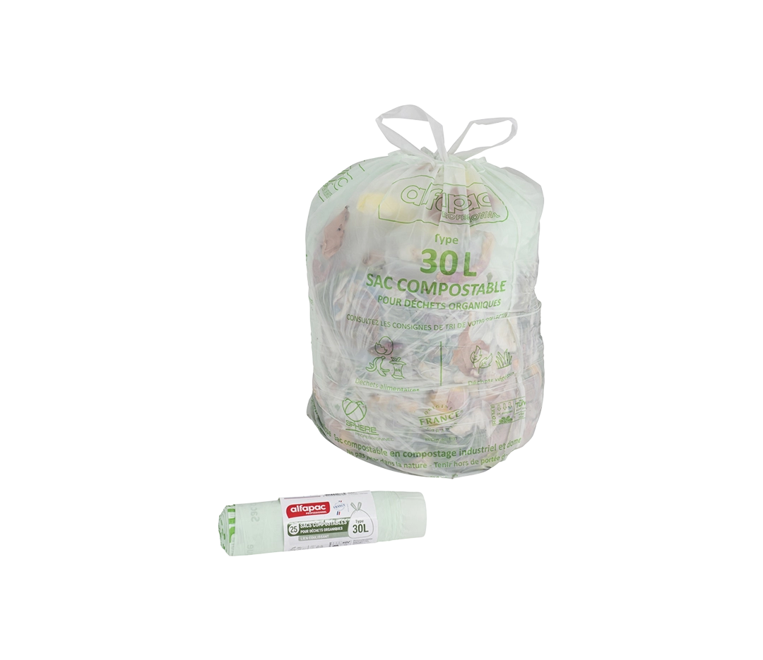 Sac poubelle compostable vert 30L - x25